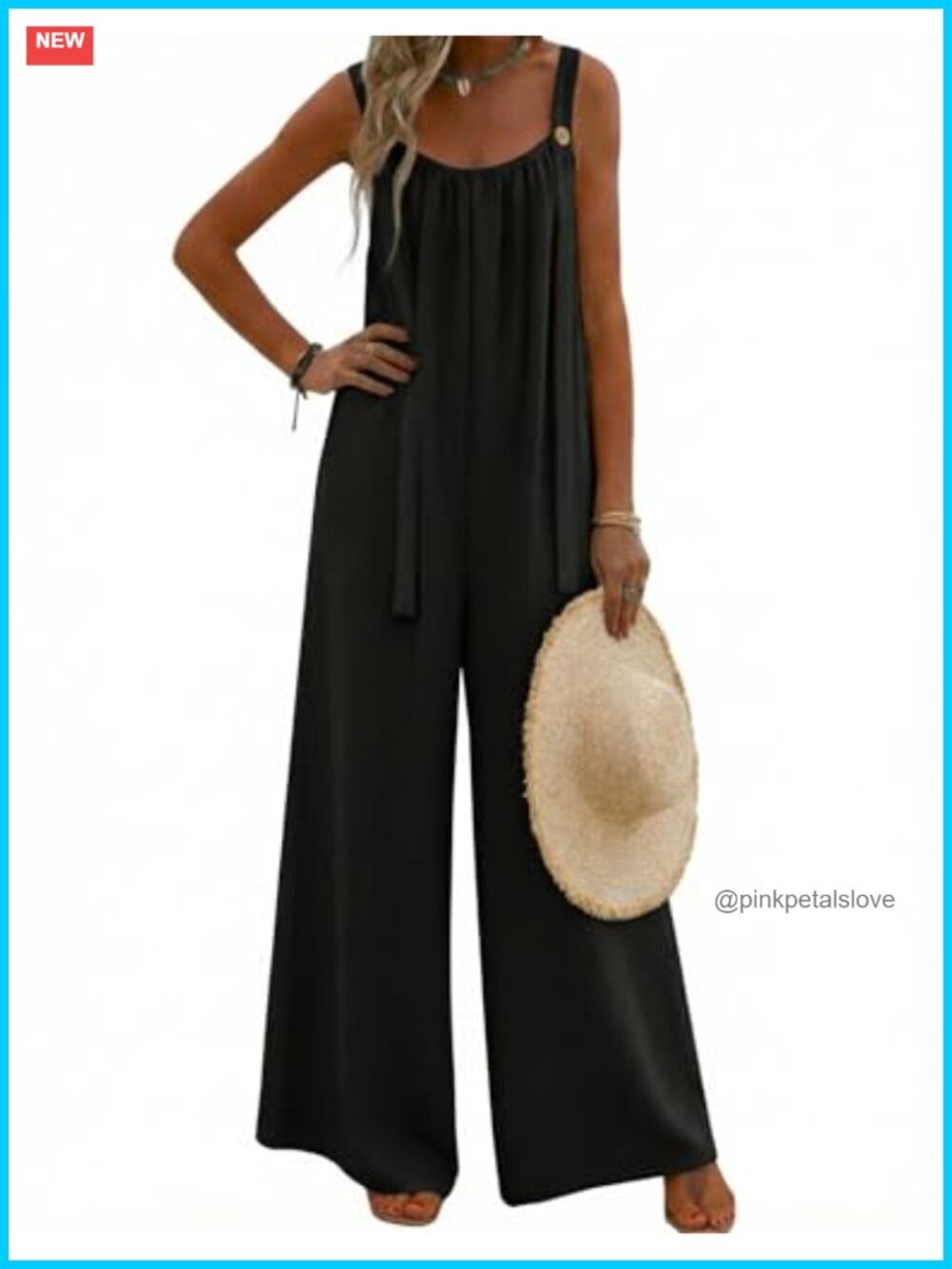Boho Floral Loose Wide Leg Jumpsuit with Pockets